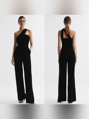 $290 REISS Velvet One Shoulder Black Jumpsuit